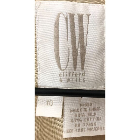 Clifford & Wills Silk Coat Women 10 Beige Button Up Notch Collar - Picture 7 of 13